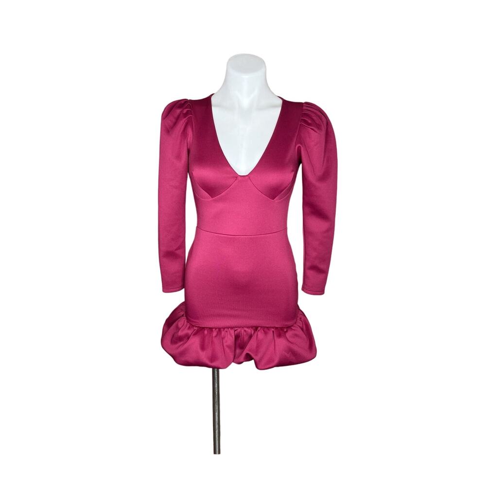 ASOS Long Sleeve Bubble Hem Mini Dress Wine Size 6